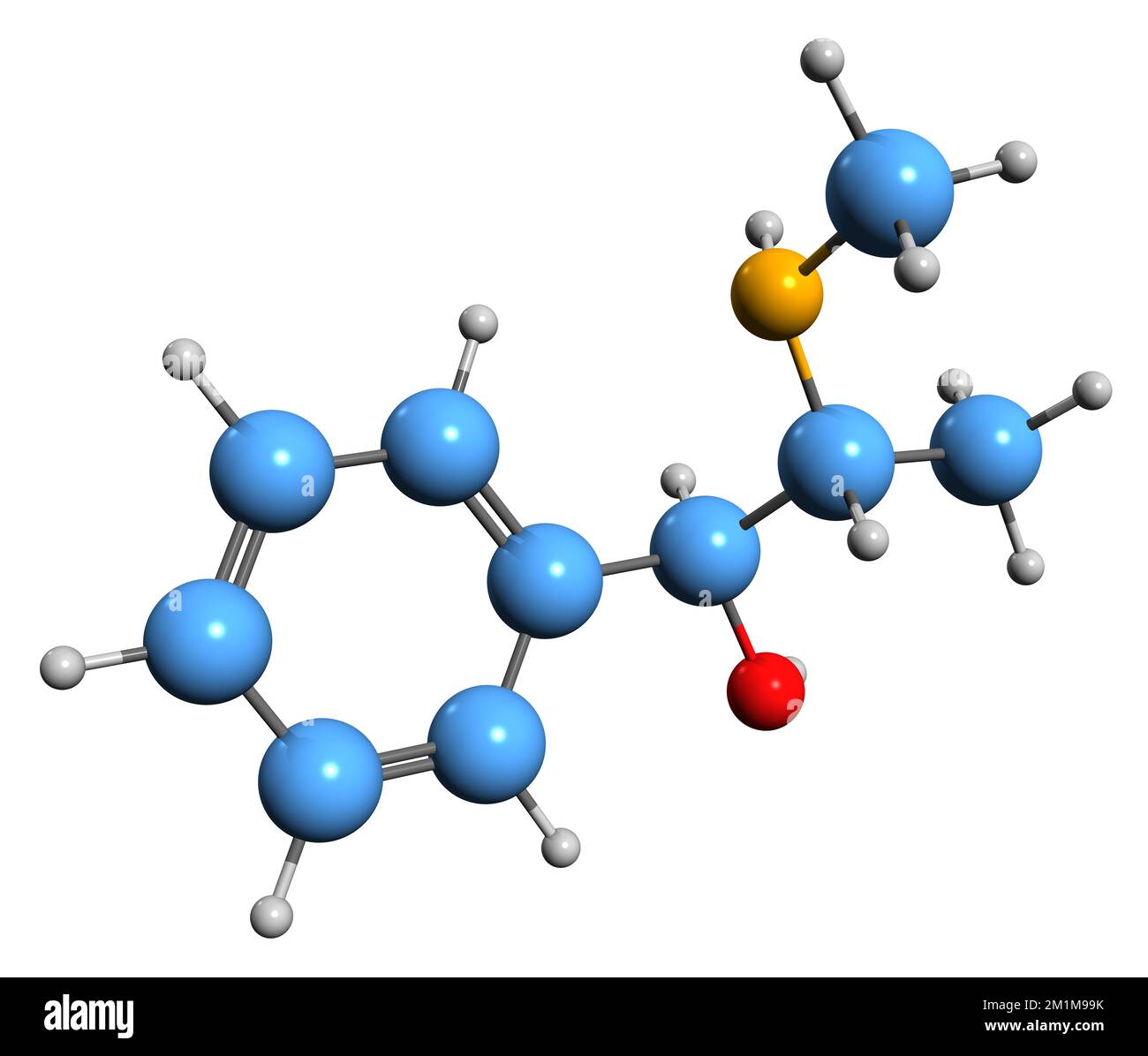 3D image of Pseudoephedrine skeletal formula - molecular chemical structure of  sympathomimetic drug isolated on white background Stock Photo