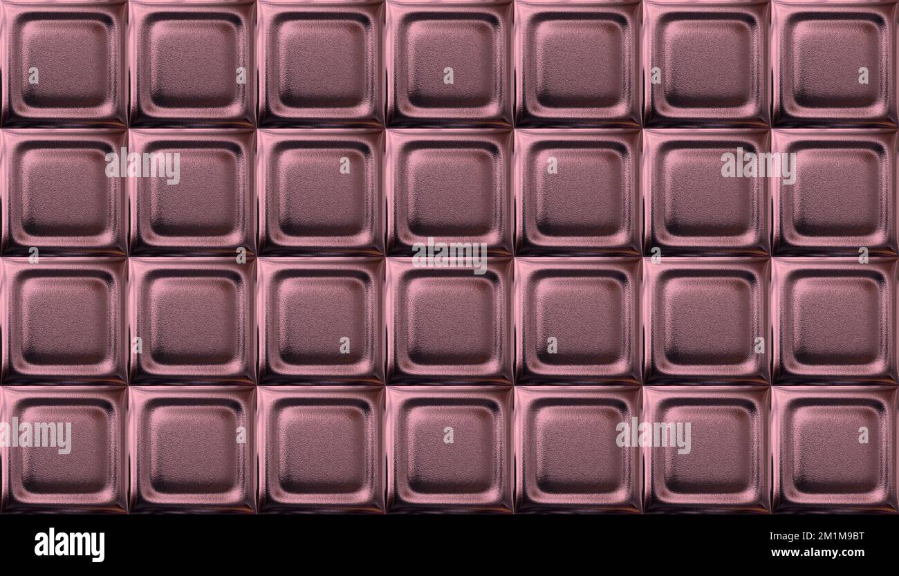 Abstract geometric 3D pattern with metallic rose gold texture, shiny square tiles background Stock Photo
