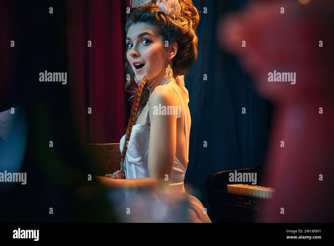 Attraction. Portrait of young beautiful girl in image of medieval ...
