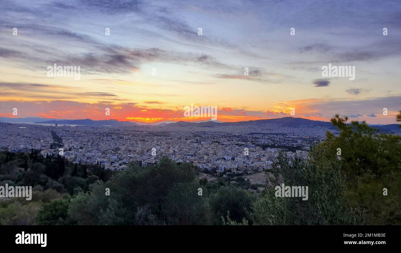 Standing on Mars Hill, Landscape of Downtown Athens not far from the Acropolis Stock Photo