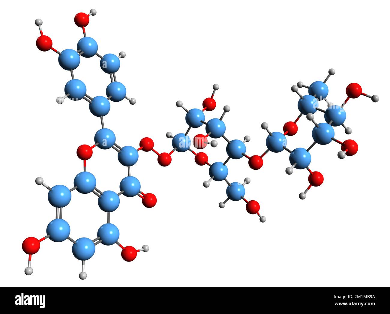 3D image of Rutin skeletal formula - molecular chemical structure of Quercetin rutinoside isolated on white background Stock Photo