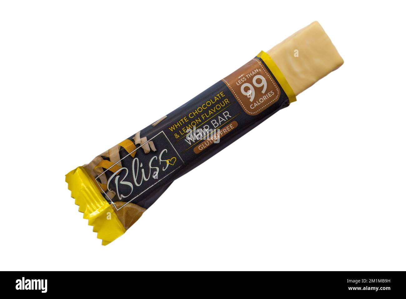 Bliss white chocolate & lemon flavour whip bar gluten free opened to show contents isolated on