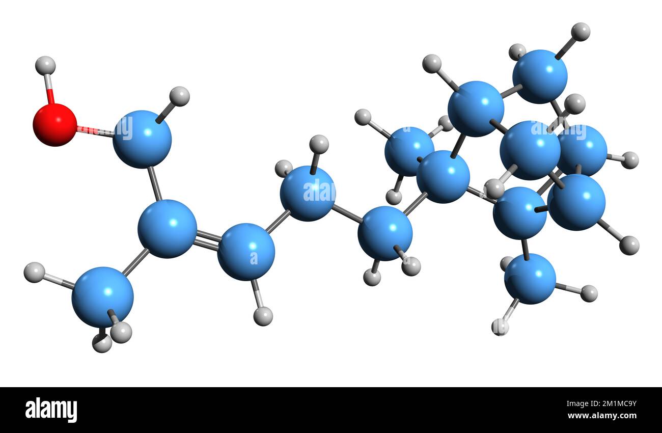 3D image of Santalol skeletal formula - molecular chemical structure of Sandalwood sesquiterpene isolated on white background Stock Photo