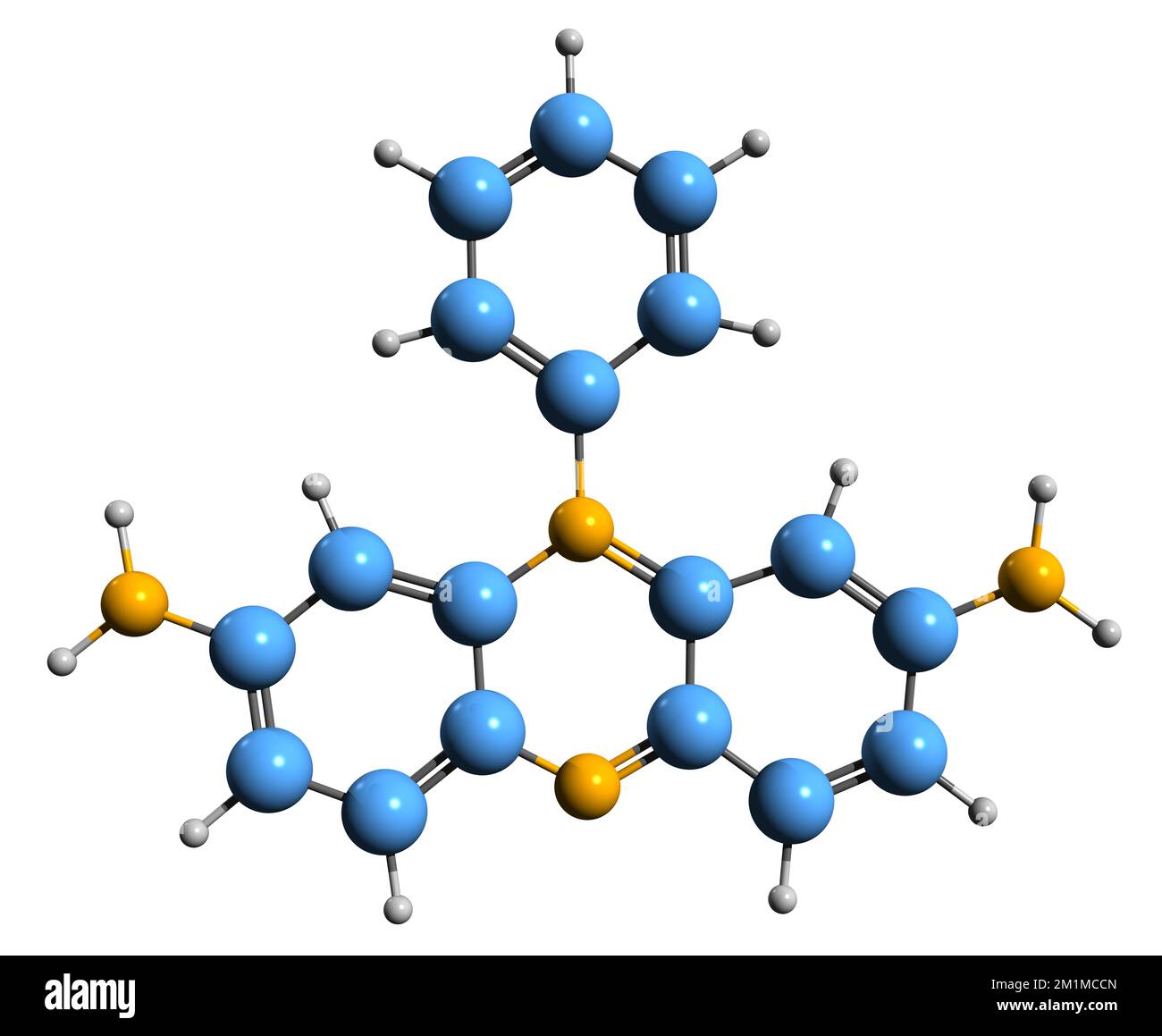 3D image of Phenosafranin skeletal formula - molecular chemical structure of  fluorochrome pinasafrole isolated on white background Stock Photo