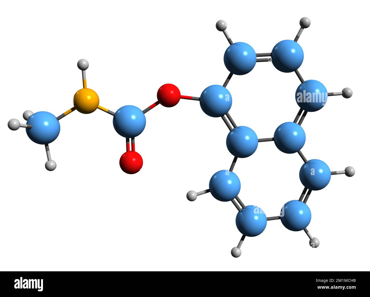 3D image of Carbaryl skeletal formula - molecular chemical structure of 1-Naphthyl methylcarbamate isolated on white background Stock Photo
