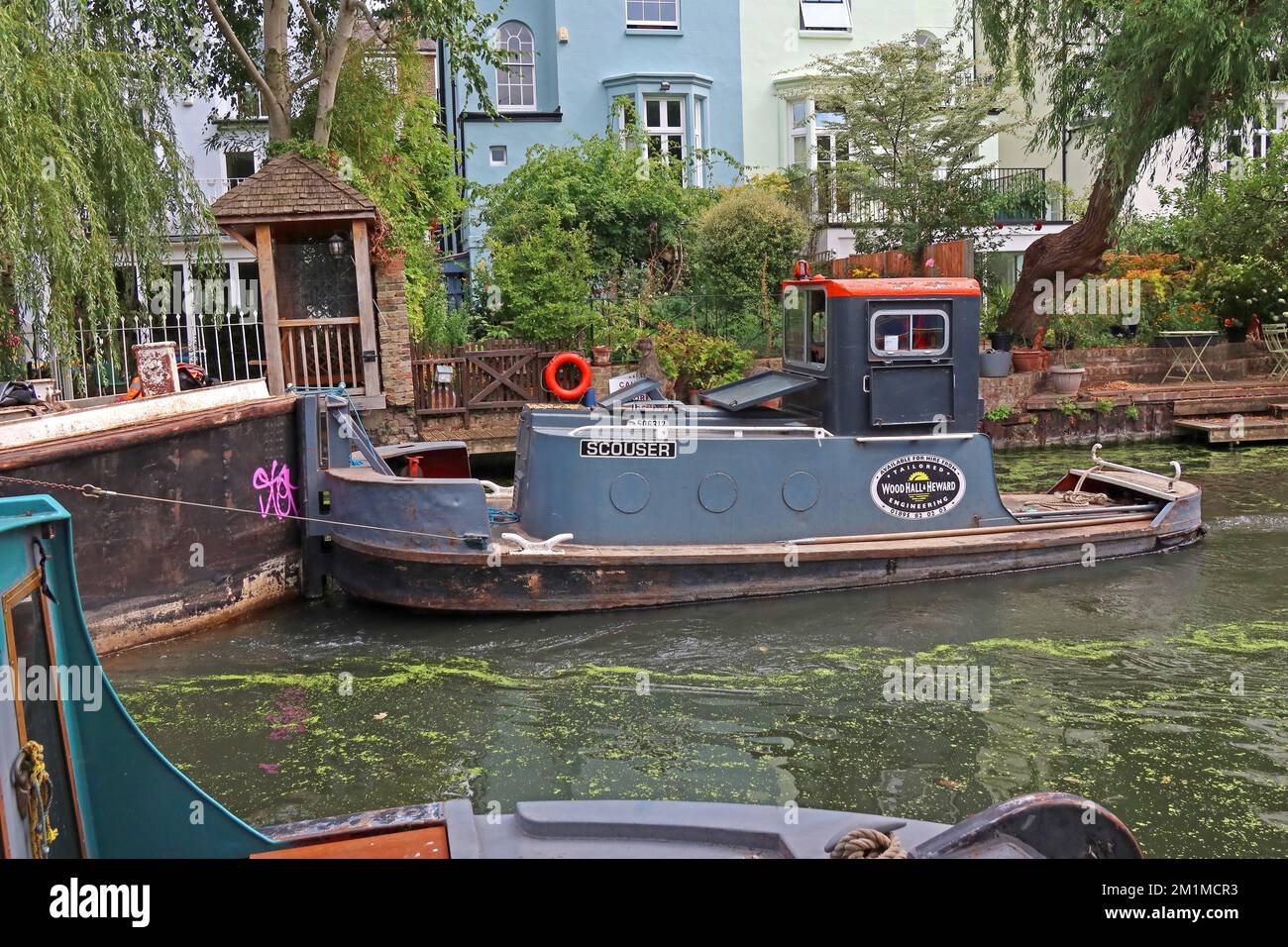 Scouser ,canal working boat - Regents Canal - Wood hall & Heward Ltd, Camden, London, England, UK Stock Photo