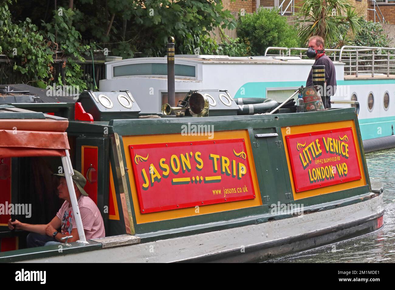 Jasons Trip - Little Venice - Canal boat barge narrowboat, on the Regents Canal, Camden, London, England, UK, NW1 9LP Stock Photo