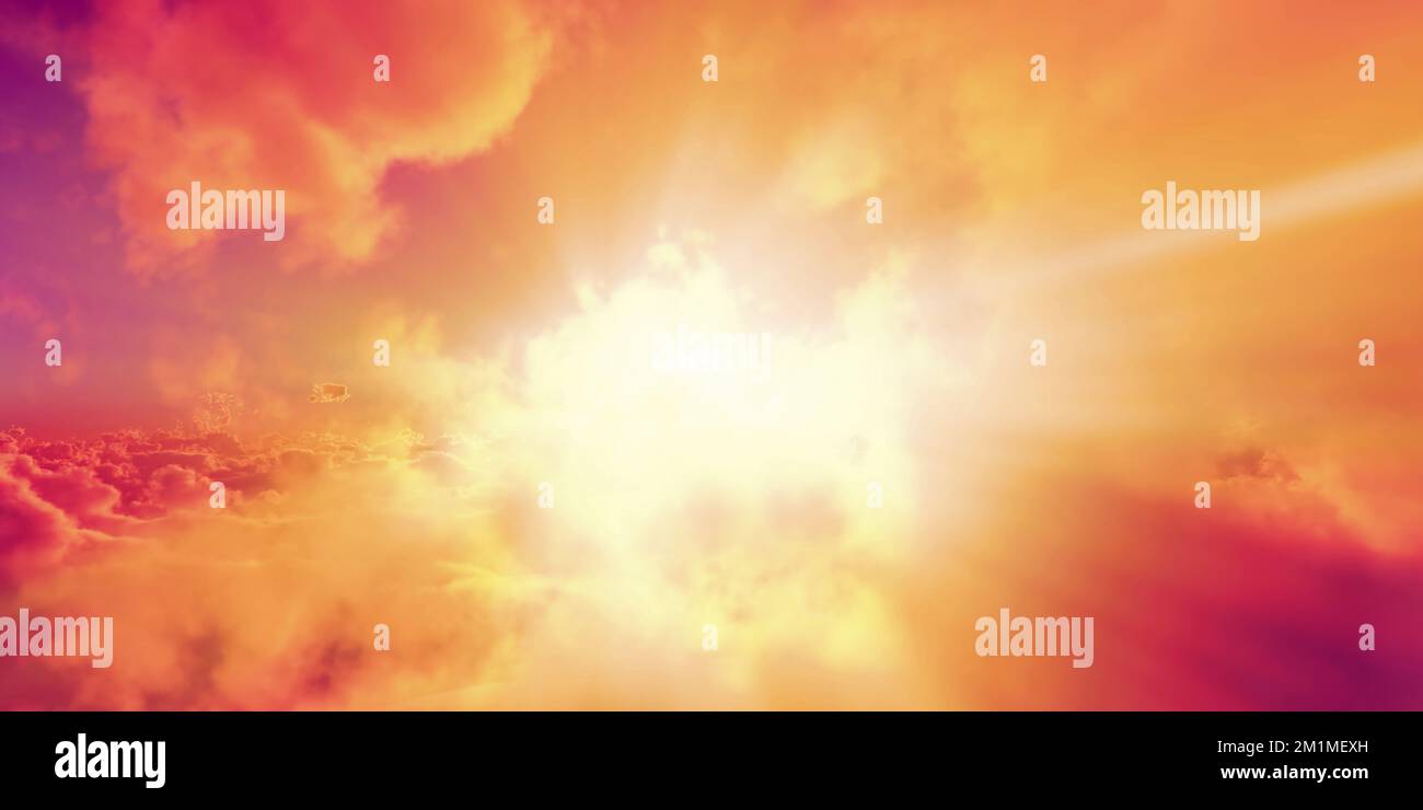 Sun Rays Render above clouds sun ray sunset. 3d render illustration Stock Photo - Alamy