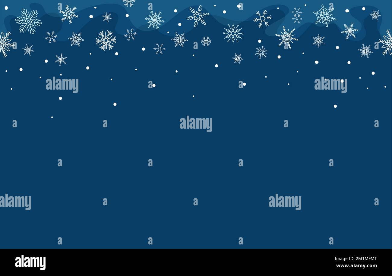 Snowflakes seamless stripe, upper horizontal on blue Stock Vector