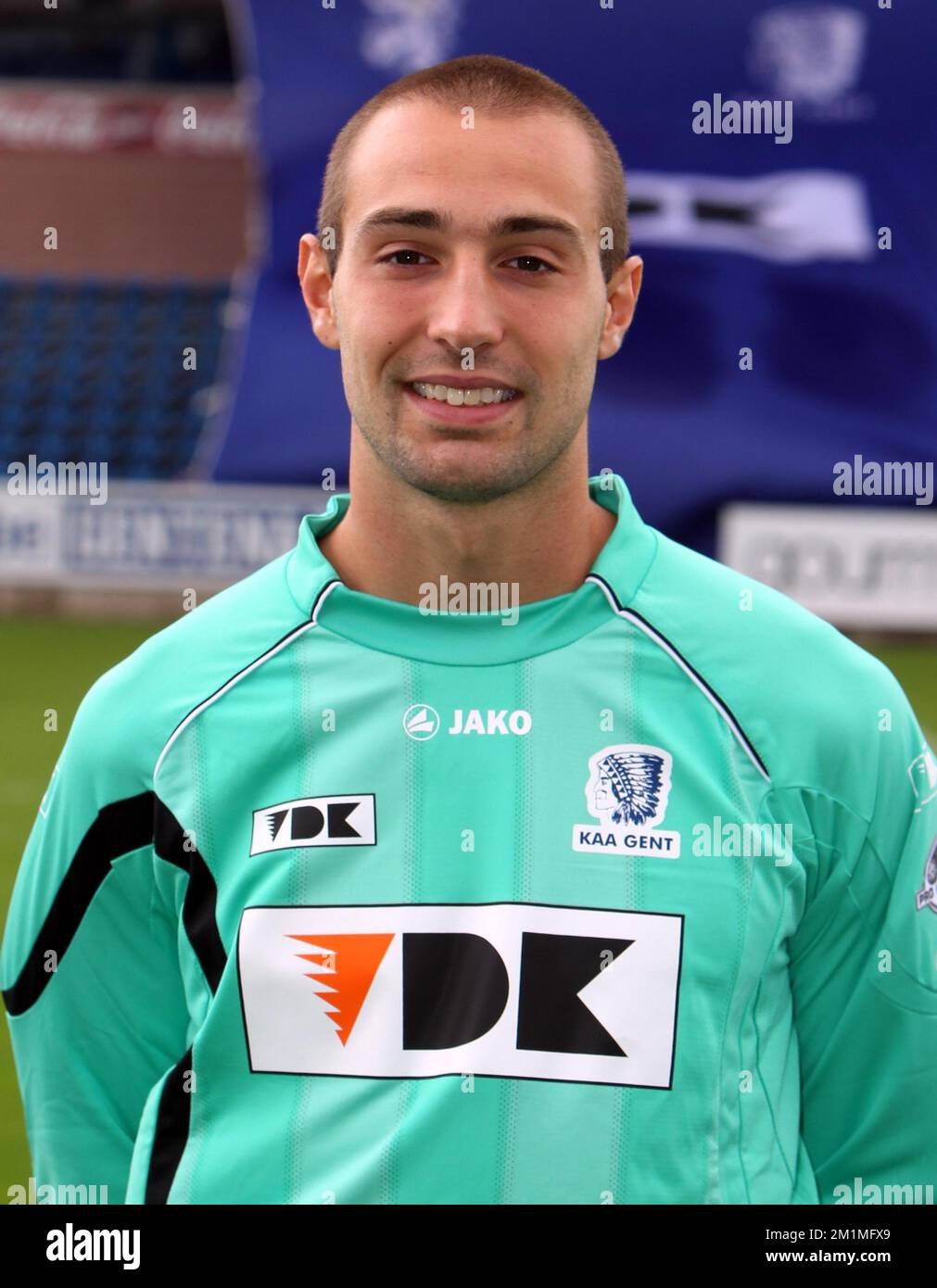 20110717 - GENT, BELGIUM: Gent's goalkeeper Sebastien Bruzzese of the 2011-2012 season team of Belgian first division soccer team KAA Gent pictured during the official team presentation and photoshoot, in Gent, Sunday 17 July 2011. BELGA PHOTO MICHEL KRAKOWSKI Stock Photo