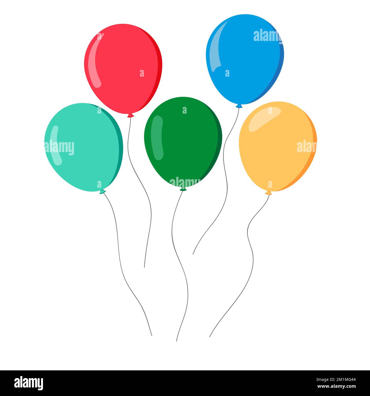 Balloons in cartoon flat style. Red yellow green and blue colors ...