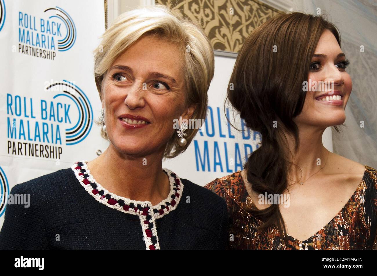 20110920 - NEW YORK, UNITED STATES: Princess Astrid of Belgium, Special Representative of the Roll Back Malaria Partnership, and Mandy Moore, Actress, Singer and PSI Ambassador, pictured during a reception to celebrate the UN decade to the Roll Back Malaria partnership at the Intercontinental Barclay Hotel, New York, Tuesday 20 September 2011. BELGA PHOTO BENOIT DOPPAGNE Stock Photo