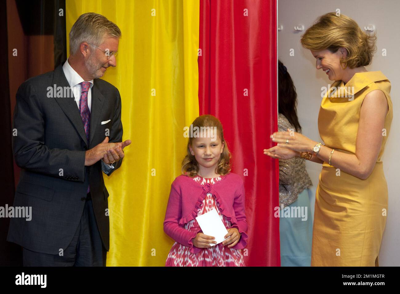 20110907 - GENT, BELGIUM: Crown Prince Philippe of Belgium, Princess Elisabeth and Princess Mathilde of Belgium pictured during the inauguration of Kinderziekenhuis Prinses Elisabeth / Hopital des Enfants Princesse Elisabeth / Children's Hospital Princess Elisabeth in Gent, Wednesday 07 September 2011. BELGA PHOTO DIRK WAEM Stock Photo