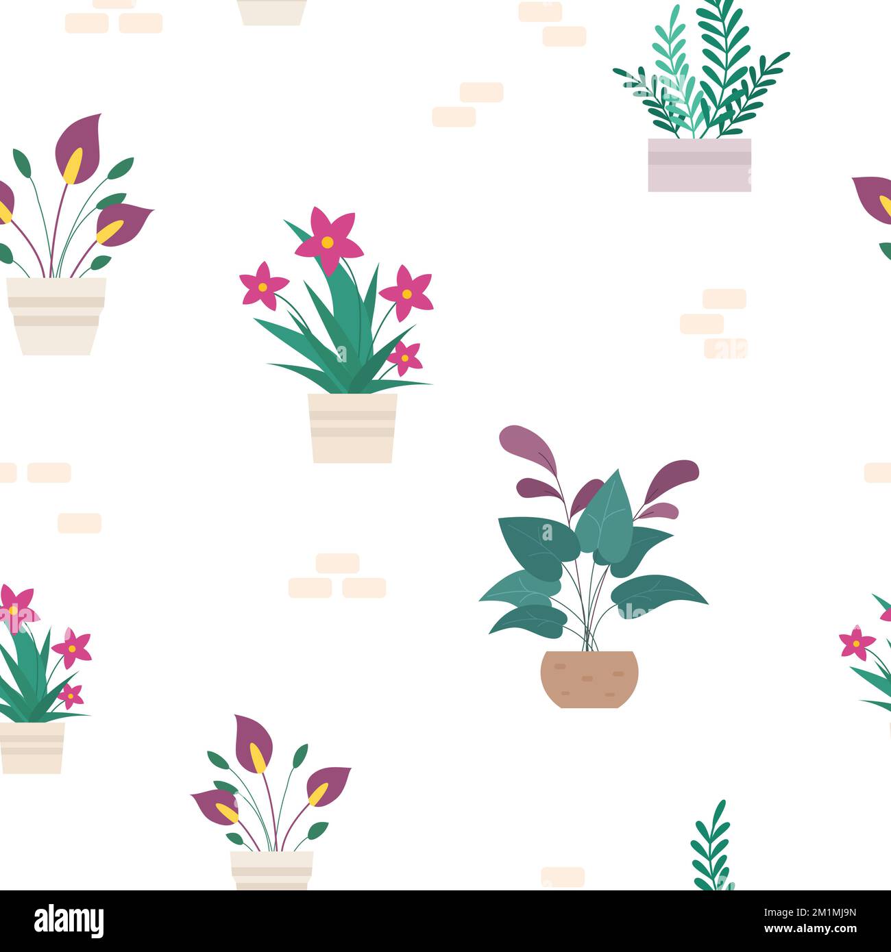 Floral seamless pattern with flowers in pots. house plants in pots ...