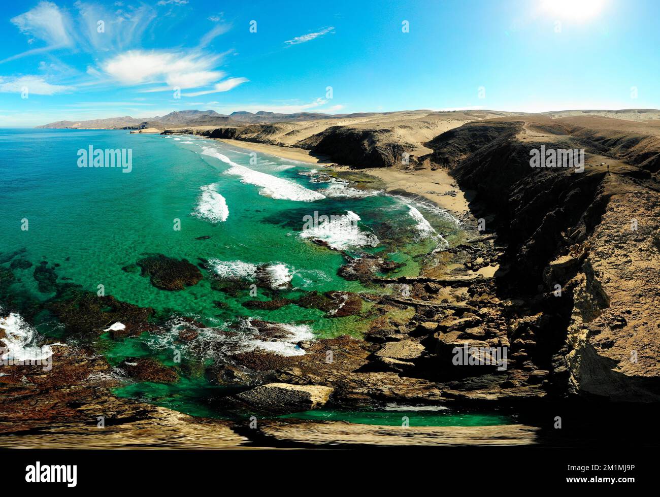 Luftbild: Duenenlandschaft, Atlantischer Ozean bei Istmo de la Pared, Jandia, Fuerteventura, Kanarische Inseln, Spanien/ Fuerteventura, Canary Islands Stock Photo