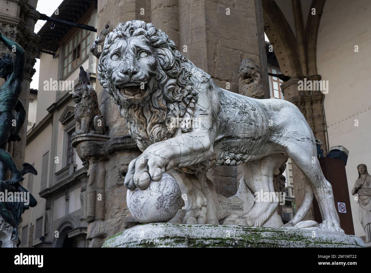 Stone Lion Statue in Florence Italy Stock Photo