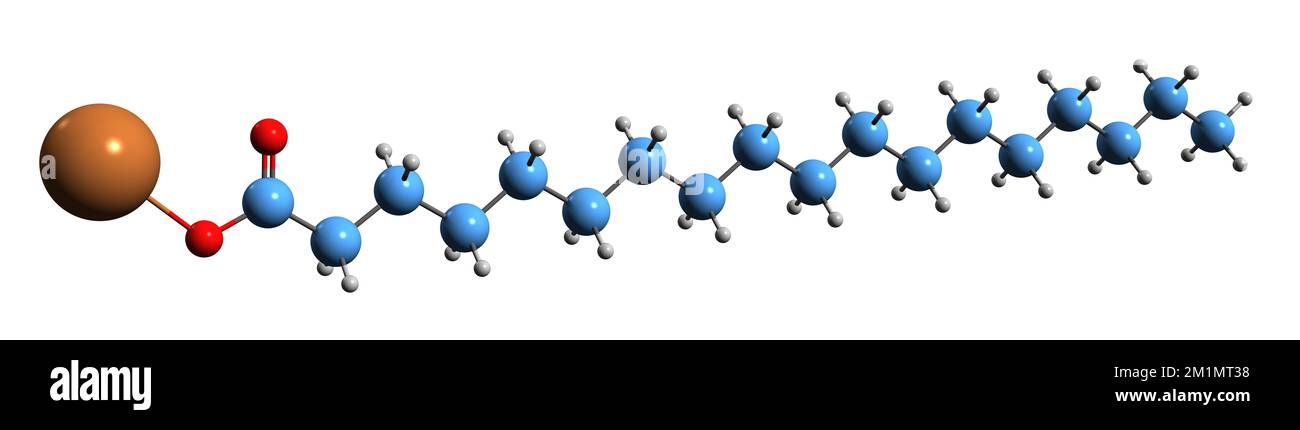 3D image of Potassium stearate skeletal formula - molecular chemical structure of Liquid soap component isolated on white background Stock Photo