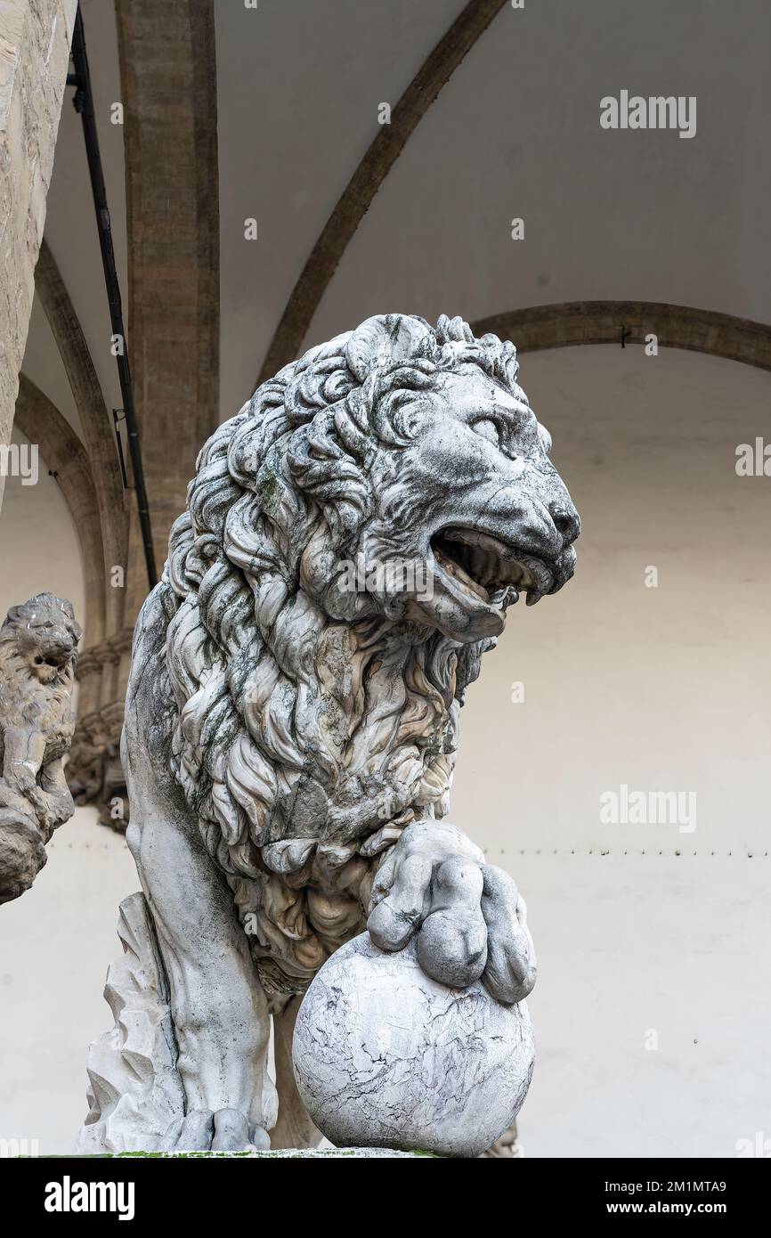 Stone lion statue in Florence Italy Stock Photo
