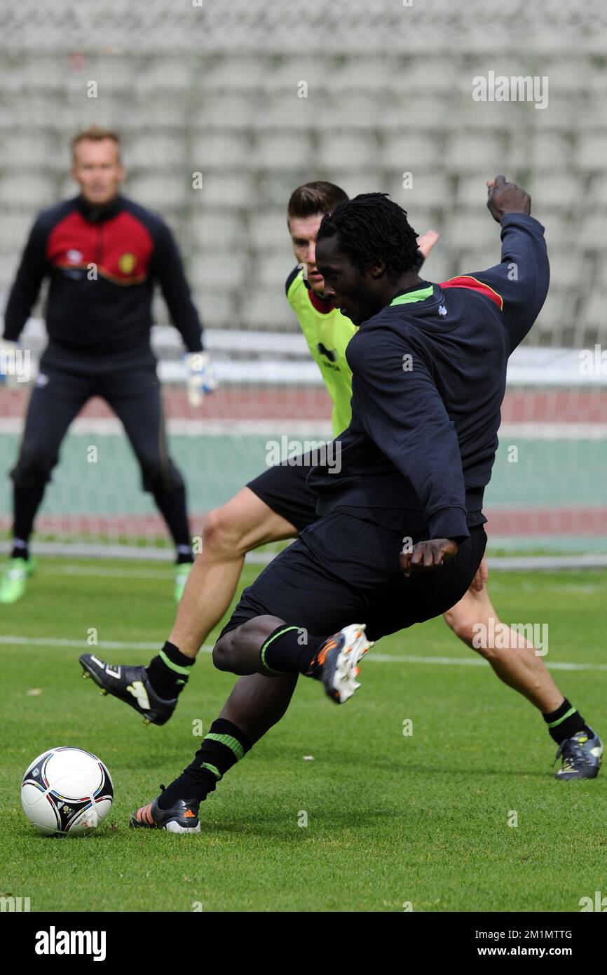 20120531 - BRUSSELS, BELGIUM: Belgium's Romelu Lukaku pictured during a training session of the Red Devils, the Belgian national soccer team, at the Koning Boudewijn Stadion - Stade Roi Baudouin, in Brussels, Thursday 31 May 2012. The team is preparing for a friendly game against England, on 02 June 2012. BELGA PHOTO DIRK WAEM Stock Photo