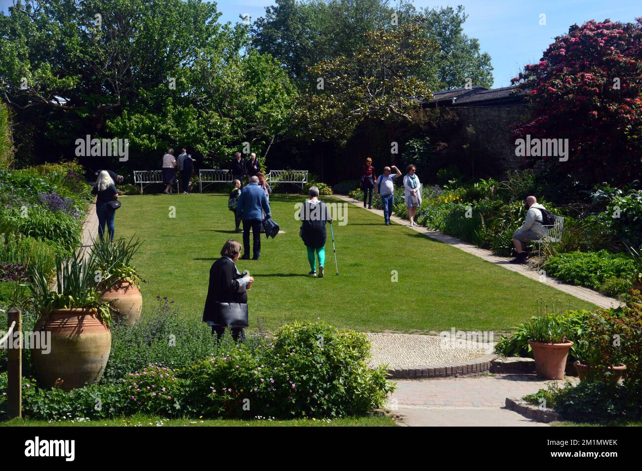 People Walking on Lawn in the Lost Gardens of Heligan, St.Austell, Cornwall, England, UK. Stock Photo