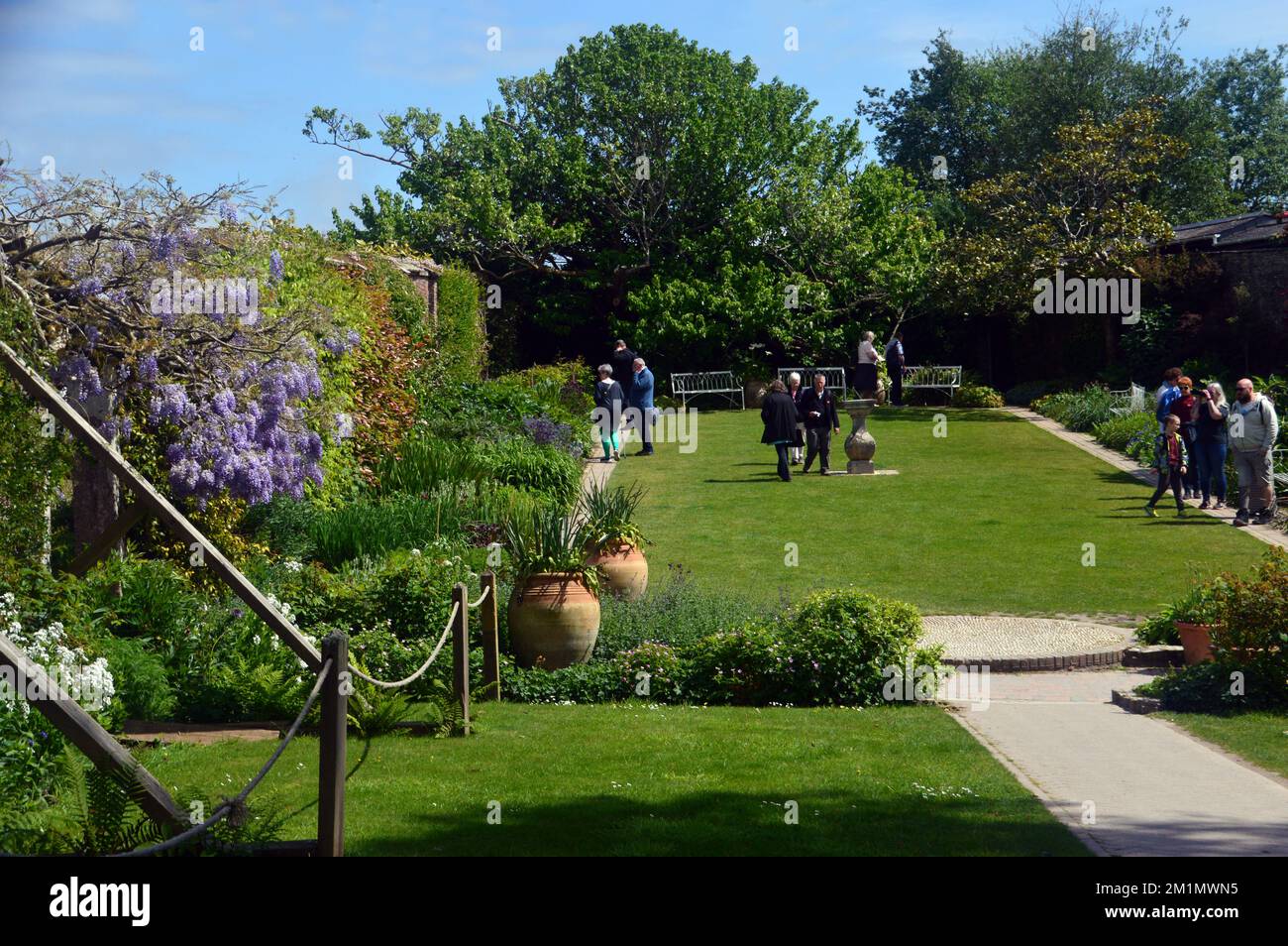People Walking on Lawn in the Lost Gardens of Heligan, St.Austell, Cornwall, England, UK. Stock Photo