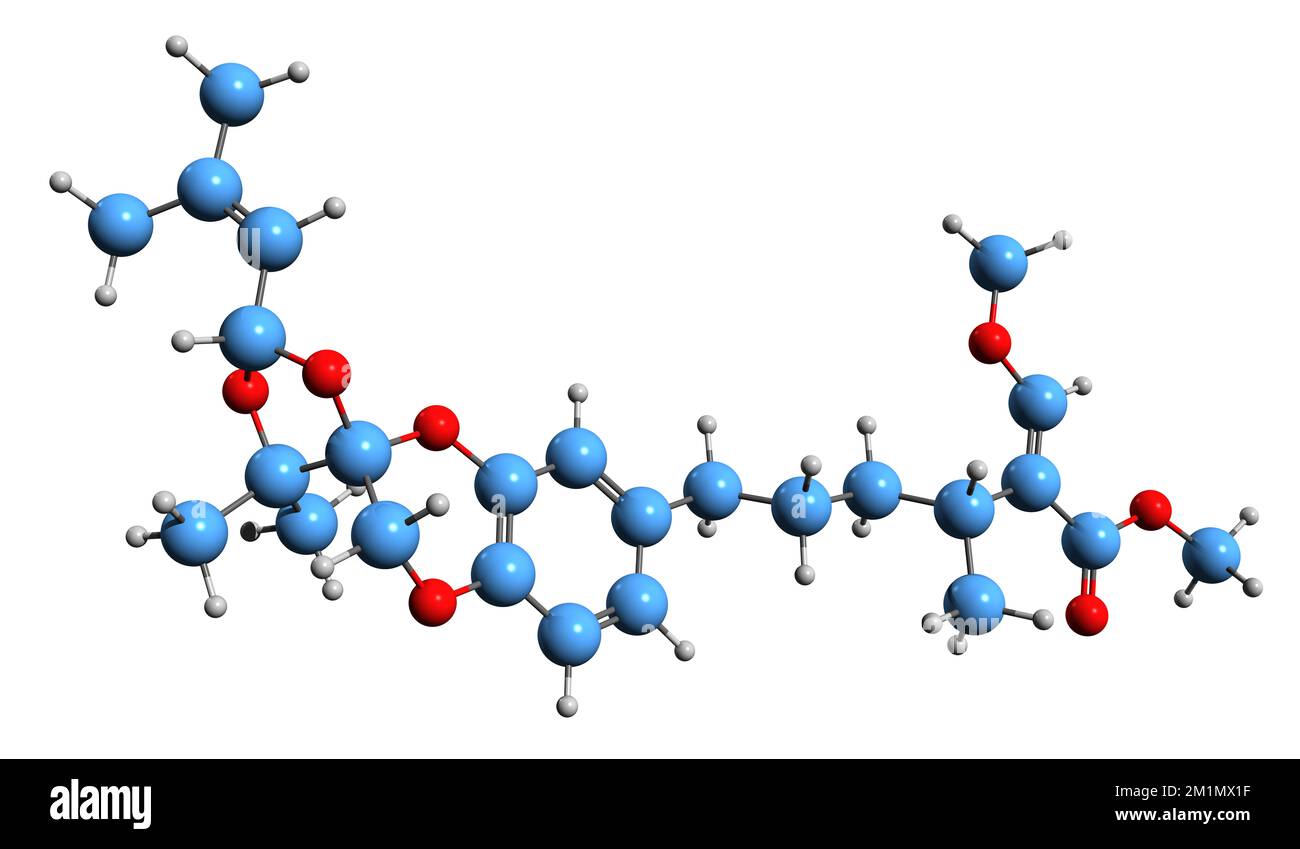 3D image of Strobilurin Е skeletal formula - molecular chemical structure of Fungicide isolated on white background Stock Photo