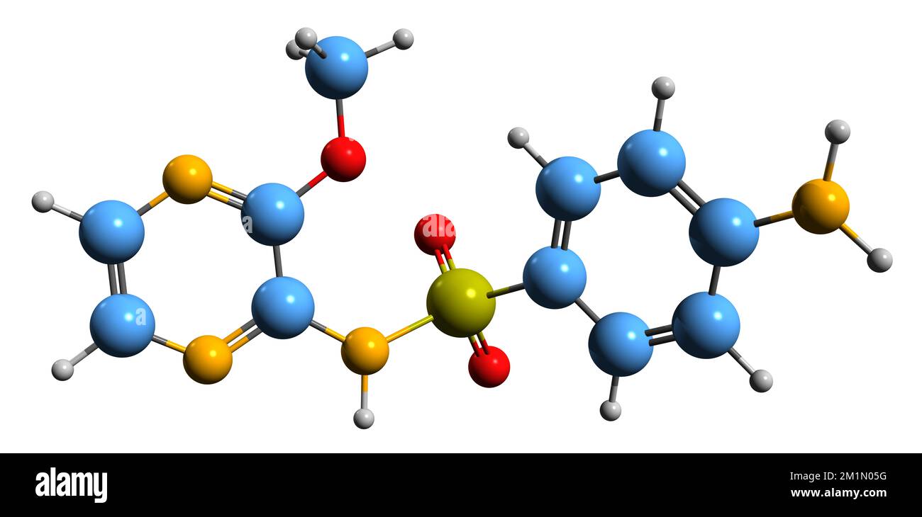 3D image of Sulfalene skeletal formula - molecular chemical structure of sulfonamide isolated on white background Stock Photo