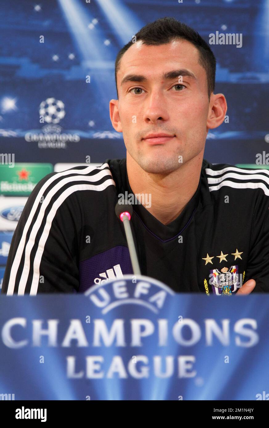 20120821 - NICOSIA, CYPRUS: Anderlecht's goalkeeper Silvio Proto pictured during a press conference of Belgian First Division soccer team RSC Anderlecht, Tuesday 21 August 2012 in Nicosia, Cyprus. Anderlecht will play UEFA Champions League playoff match against AEL Limassol on Wednesday. BELGA PHOTO VIRGINIE LEFOUR Stock Photo