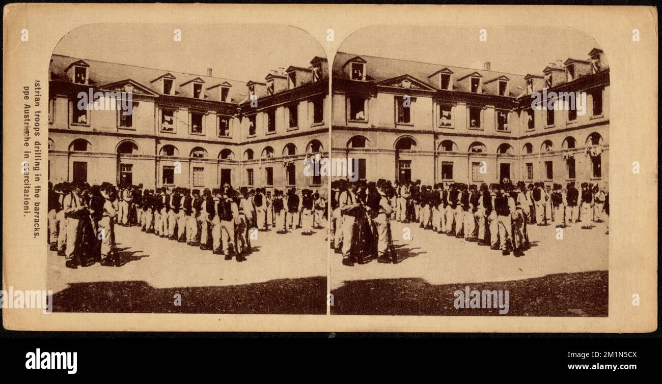 Austrian troops drilling in the barracks , Military life, Military