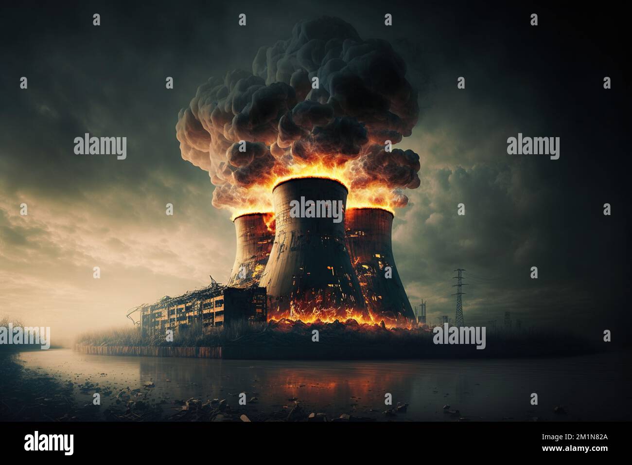 Nuclear power plant disaster. Ultimate MCA. Generative AI. Stock Photo