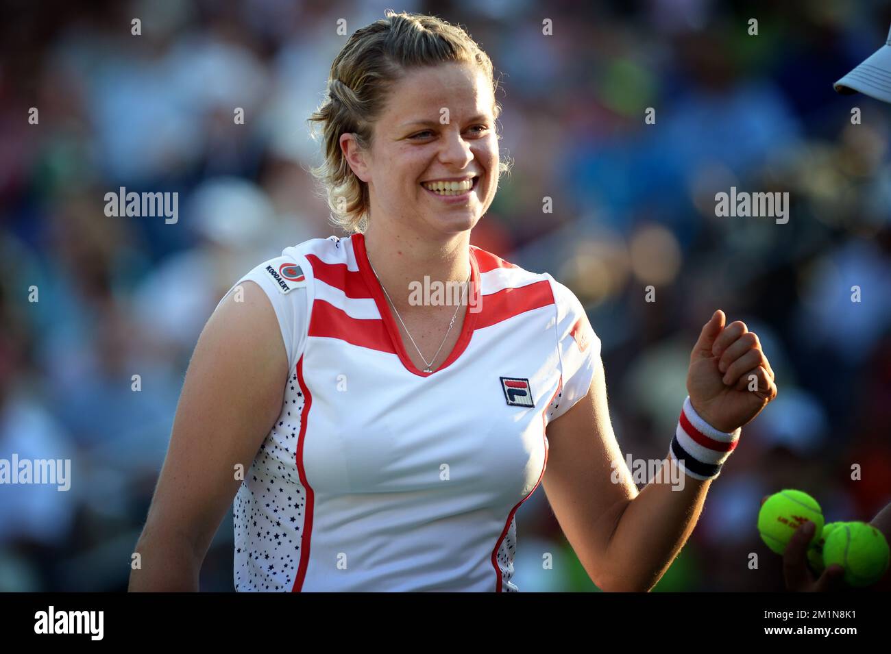 20120831 - NEW YORK, UNITED STATES: Belgian Kim Clijsters pictured during the mixed doubles first round match, Kim Clijsters and Bob Bryan versus Irina Falconi and Steve Johnson, at the US Open Grand Slam tennis tournament, at Flushing Meadows, in New York City, USA, Friday 31 August 2012. BELGA PHOTO YORICK JANSENS Stock Photo