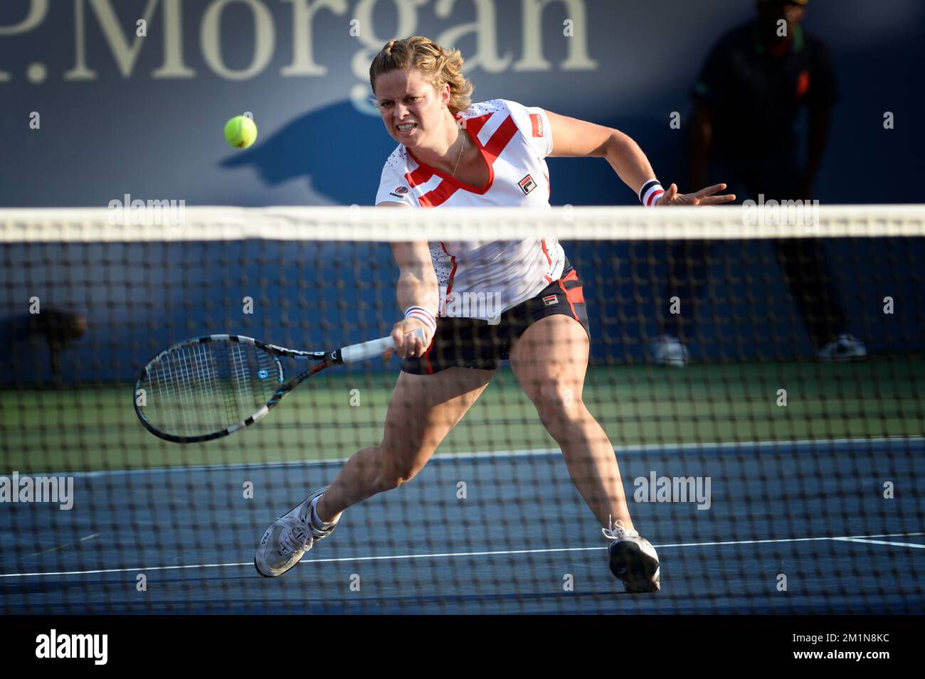 20120831 - NEW YORK, UNITED STATES: Belgian Kim Clijsters pictured during the mixed doubles first round match, Kim Clijsters and Bob Bryan versus Irina Falconi and Steve Johnson, at the US Open Grand Slam tennis tournament, at Flushing Meadows, in New York City, USA, Friday 31 August 2012. BELGA PHOTO YORICK JANSENS Stock Photo
