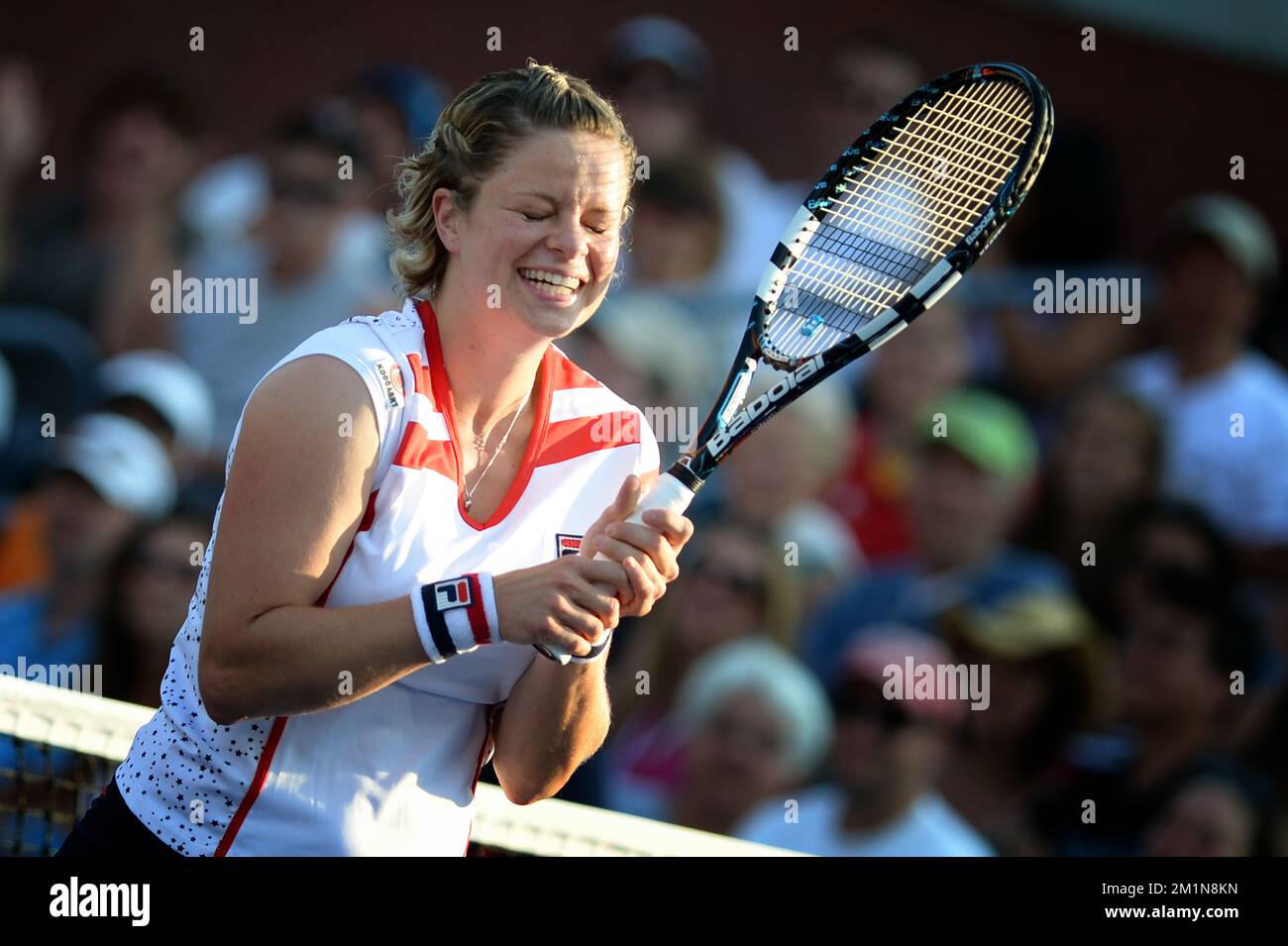 20120831 - NEW YORK, UNITED STATES: Belgian Kim Clijsters pictured during the mixed doubles first round match, Kim Clijsters and Bob Bryan versus Irina Falconi and Steve Johnson, at the US Open Grand Slam tennis tournament, at Flushing Meadows, in New York City, USA, Friday 31 August 2012. BELGA PHOTO YORICK JANSENS Stock Photo