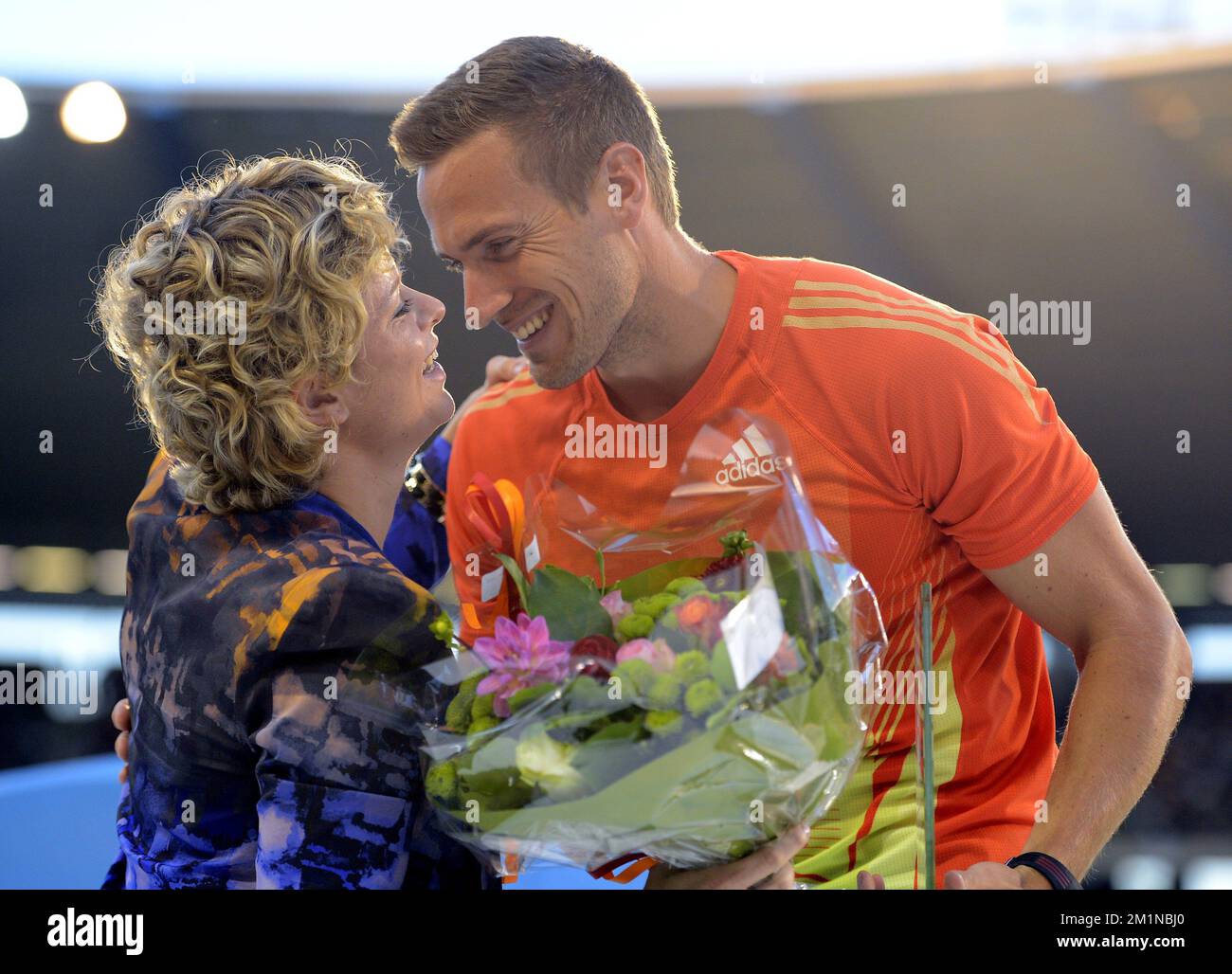 20120907 - BRUSSELS, BELGIUM: Kim Clijsters congratulates Belgian athlete  Hans Van Alphen at the Memorial Ivo Van Damme Diamond League meeting, at  the King Baudouin stadium (Boudewijnstadion/ Stade Roi Baudouin) in  Brussels,