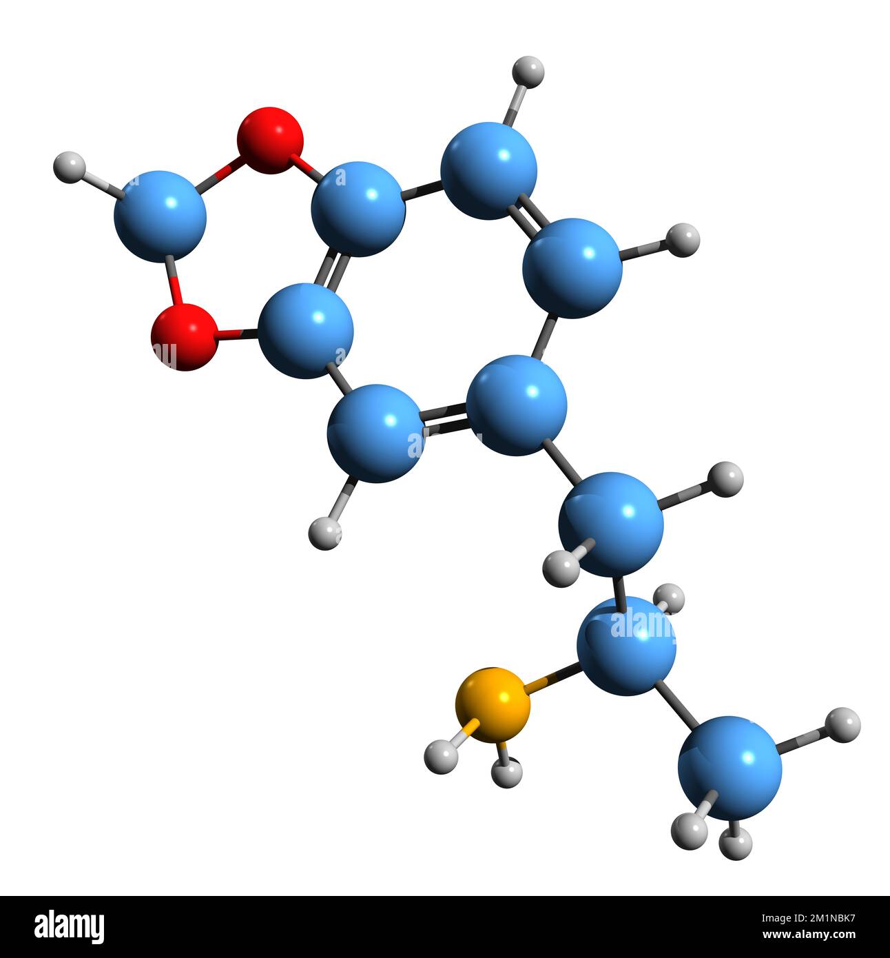 3D image of Methylenedioxyamphetamine skeletal formula - molecular chemical structure of psychedelic drug isolated on white background Stock Photo