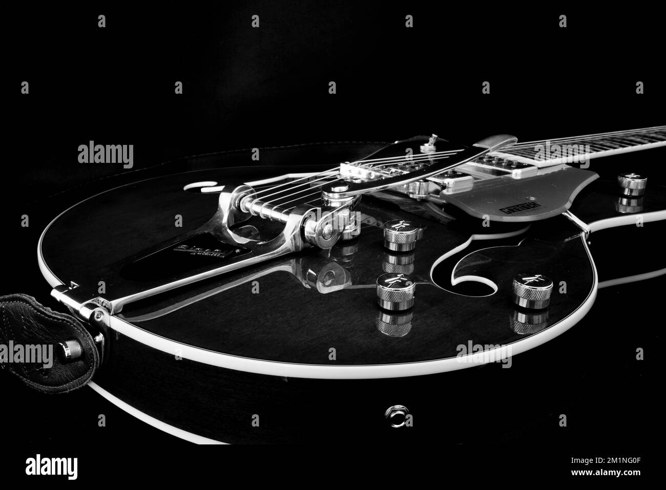 Amsterdam, Nederland. December 2022. An acoustic Gretsch guitar in black and white. High quality photo Stock Photo