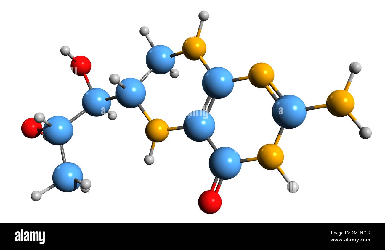 3D image of Tetrahydrobiopterin skeletal formula - molecular chemical structure of  sapropterin isolated on white background Stock Photo