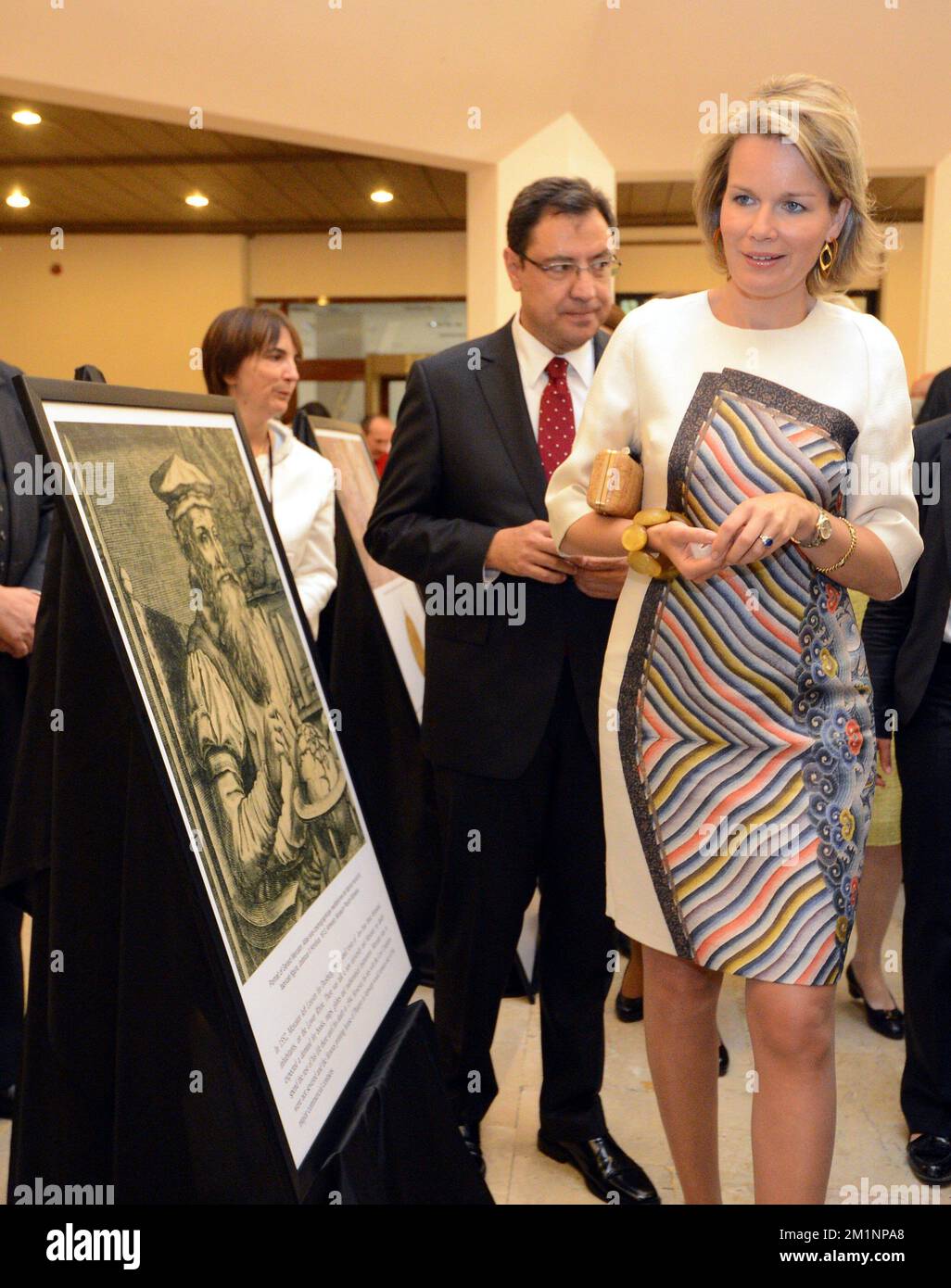 20121018 - ANKARA, TURKEY: Princess Mathilde of Belgium pictured during an exhibition on cartographers Mercator & Piri Reis, Thursday 18 October 2012, on the fourth day of the economic mission of Prince Philippe in Turkey, from 15 to 18 October. BELGA PHOTO ERIC LALMAND Stock Photo
