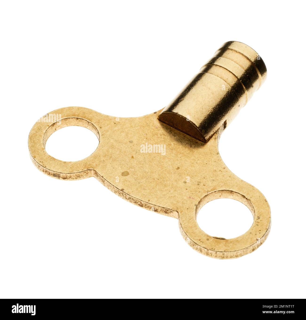 A simple brass metal radiator valve key. A plumbers standard tool in
