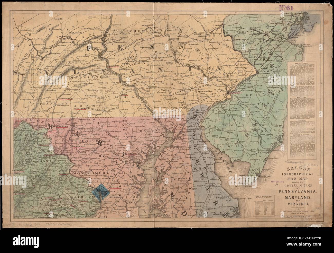Bacon s topographical war map showing the battle fields of pennsylvania