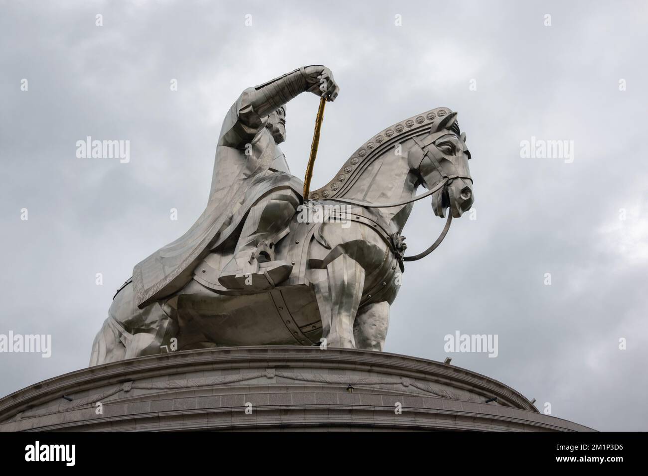 Tsonjin Boldog, Ulaanbaatar, Mongolia - September, 2022 - Chinggis Khaan sculpture on a cloudy day. One of the biggest sculptures of the world with a Stock Photo