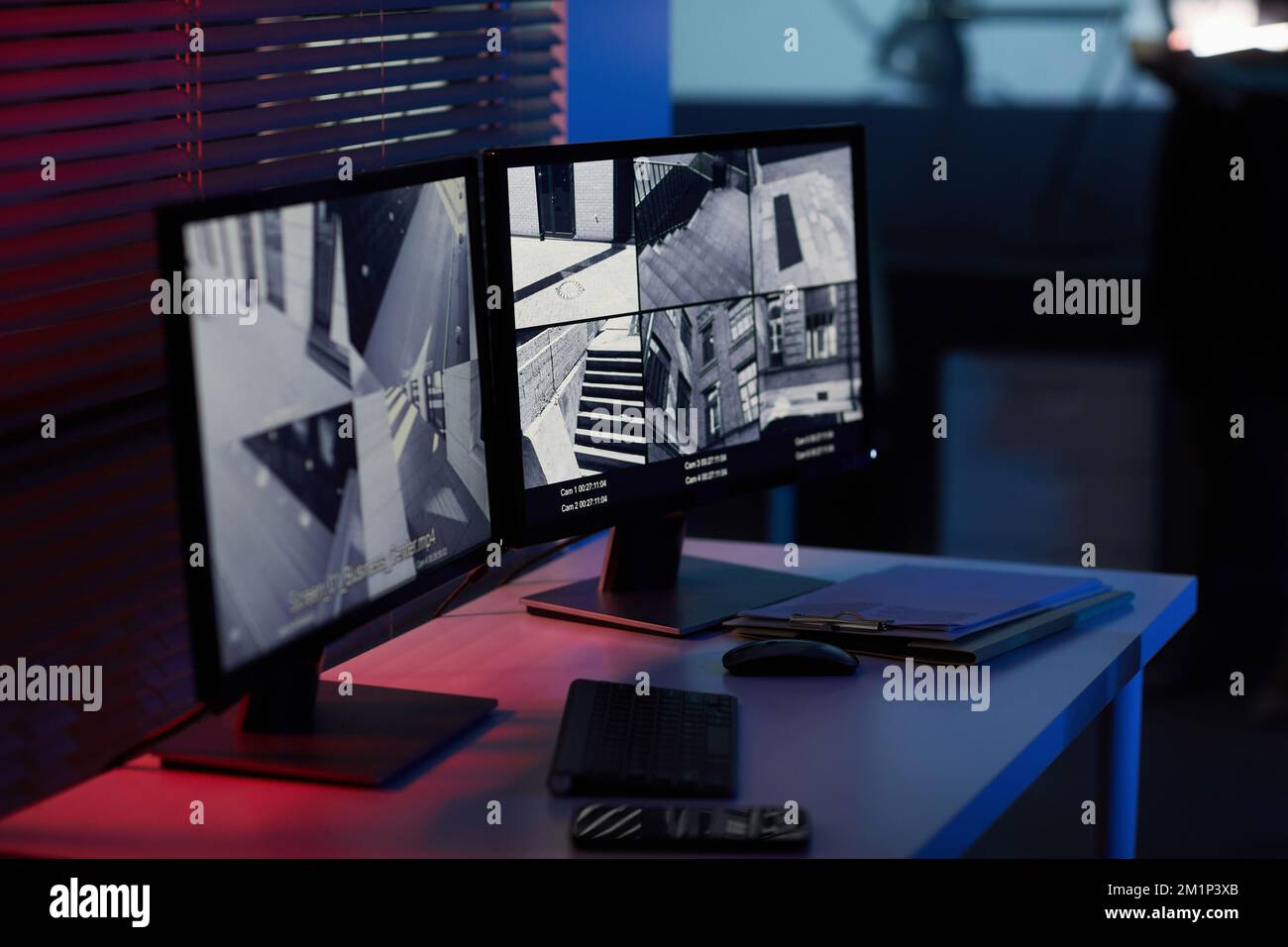 Background image of computer screens with surveillance camera footage