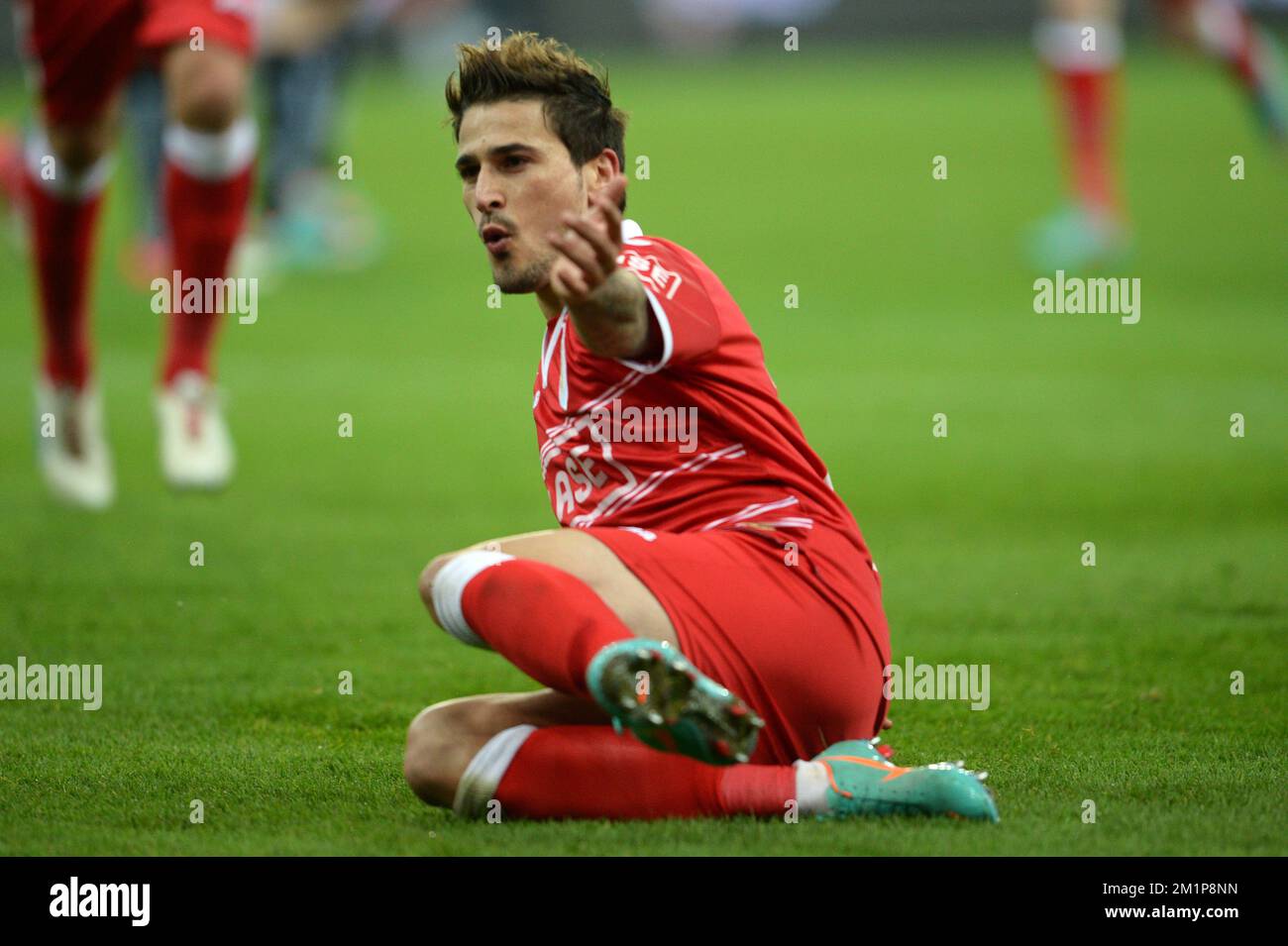 20121207 - LIEGE, BELGIUM: Standard's Maor Bar Buzaglo celebrates after scoring the 3-0 goal during the Jupiler Pro League match between Standard and Charleroi, in Liege, Friday 07 December 2012, on day 19 of the Belgian soccer championship. BELGA PHOTO YORICK JANSENS Stock Photo