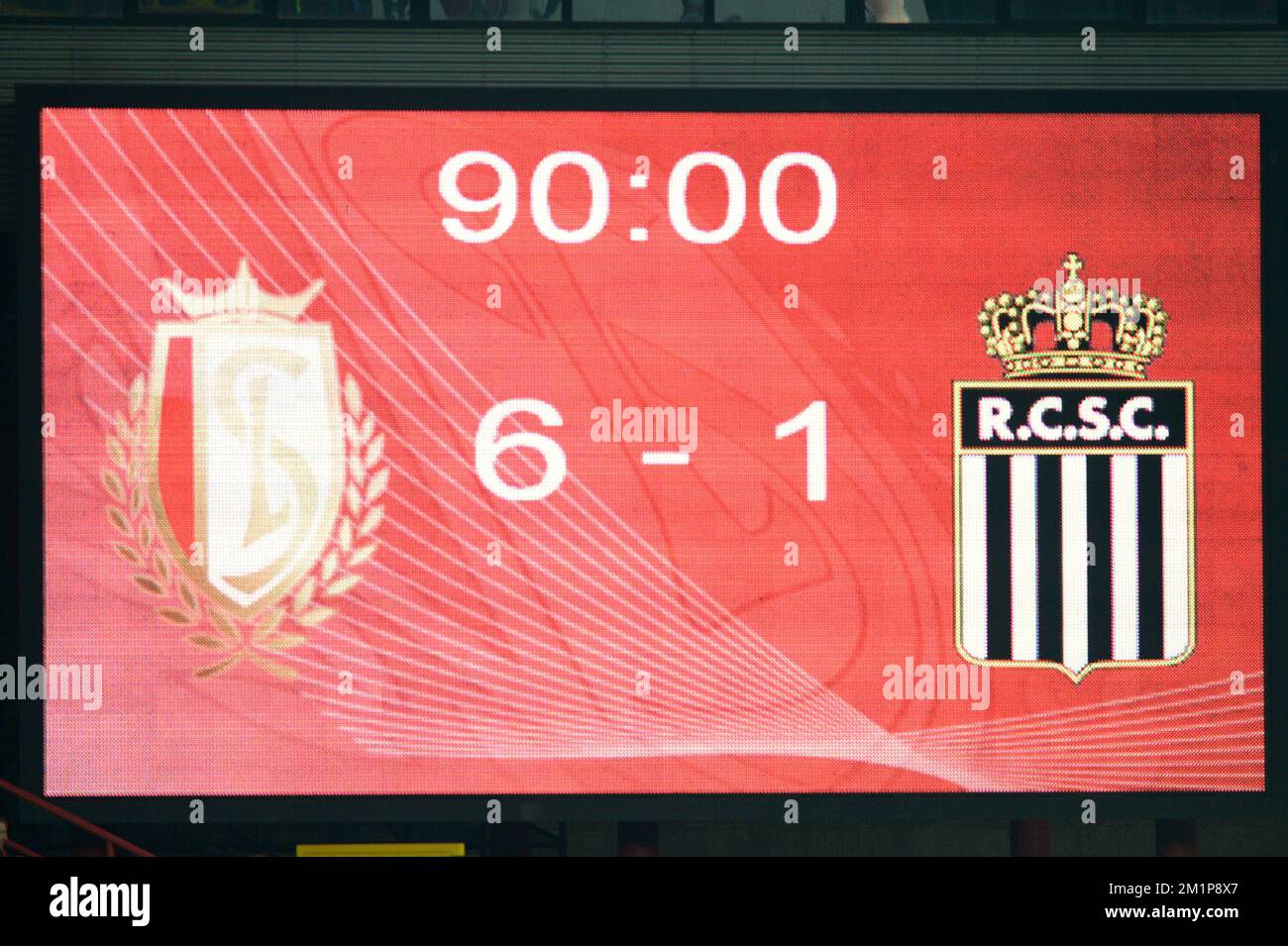 20121207 - LIEGE, BELGIUM: Illustration picture shows the scoreboard after the Jupiler Pro League match between Standard and Charleroi, in Liege, Friday 07 December 2012, on day 19 of the Belgian soccer championship. BELGA PHOTO YORICK JANSENS Stock Photo