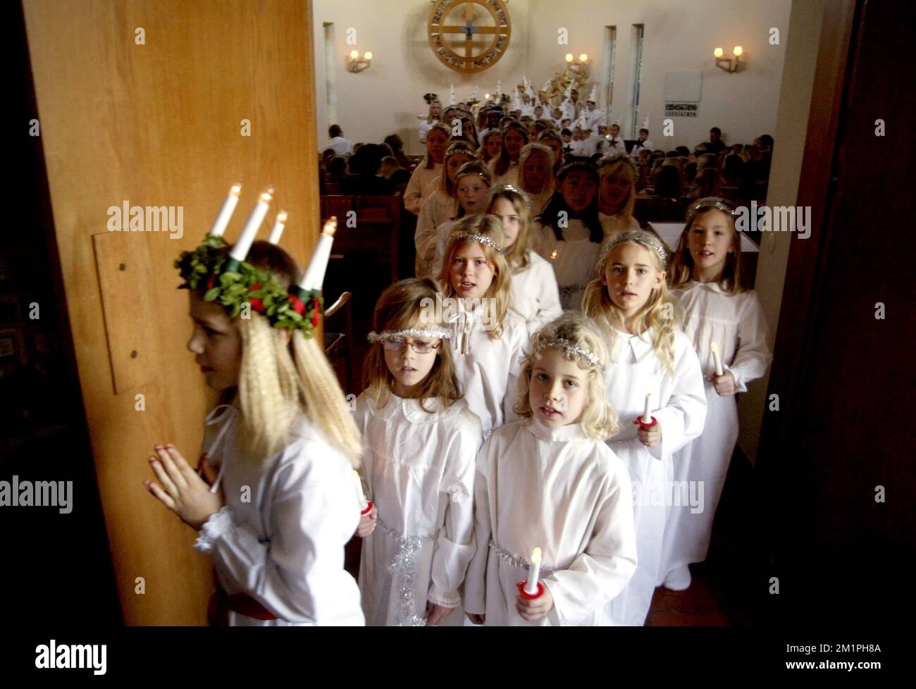Lucia celebration, Ljungsbro, Sweden. Stock Photo