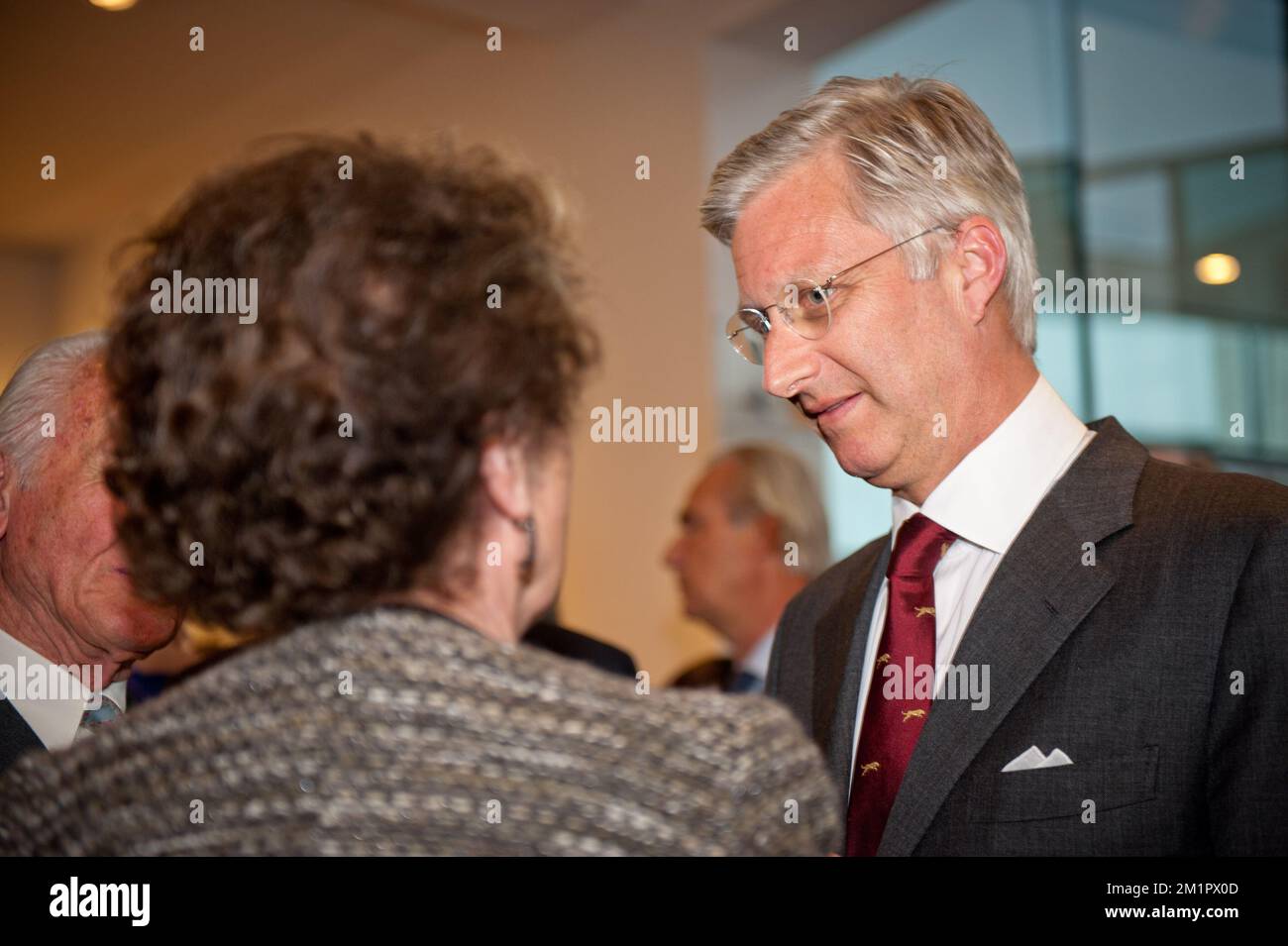 Crown Prince Philippe of Belgium (R) pictured after a press conference before the issuing of the 15 Vocatio scholarships, at the occasion of the Foundation's 50th birthday in Brussels, Thursday 16 May 2013.  Stock Photo