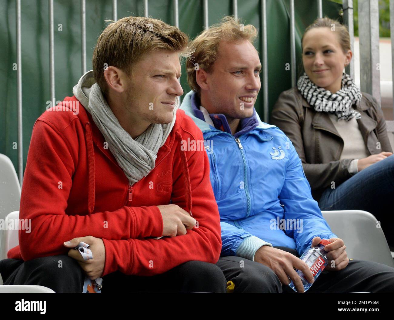 20130524 - PARIS, FRANCE: Belgian David Goffin and Belgian Steve Darcis attend the qualification match between US Denis Kudla and Belgian Arthur De Greef at the French Tennis open Roland Garros 2013, at the Roland Garros stadium in Paris, Friday 24 May 2013. The Roland Garros Grand Slam tennis tournament takes place from 21 May 22 to 09 June 2013. BELGA PHOTO ERIC LALMAND Stock Photo