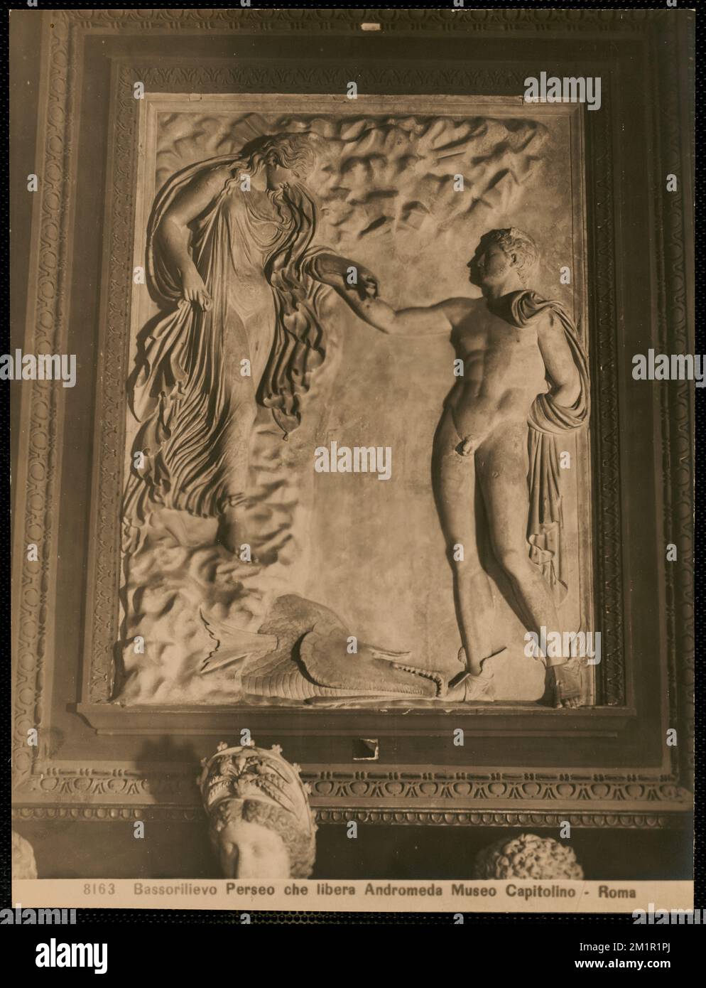 Bassorilievo Perseo che libera Andromeda, Museo Capitolino - Roma , Antiquities, Bas-reliefs, Heroes, Princesses, Andromeda, Princess, daughter of Cepheus, King of Ethiopia Mythological character, Perseus Greek mythological character. Nicholas Catsimpoolas Collection Stock Photo