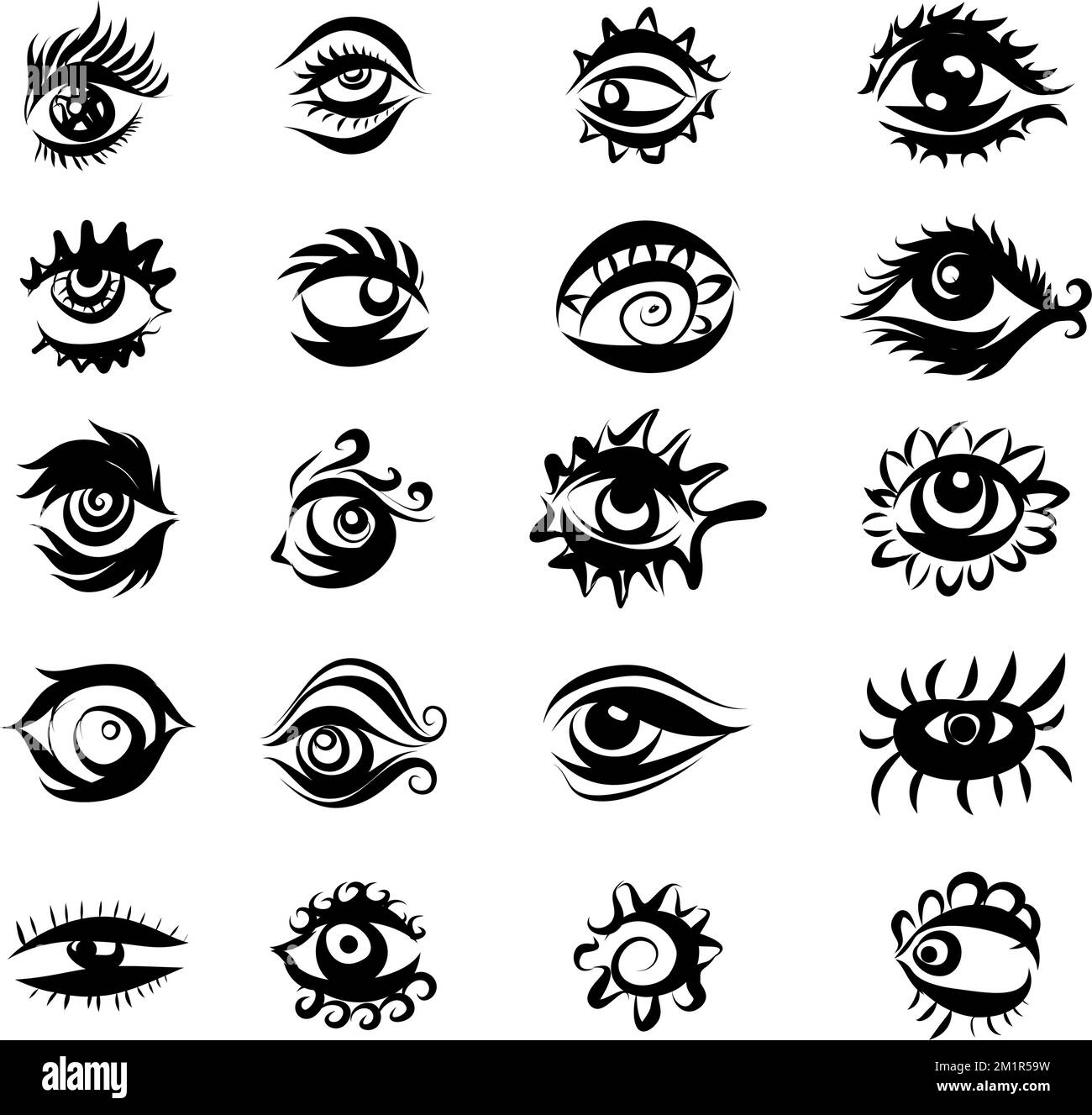 Collection of Hand Drawn Different Eyes Icons. Monochrome Supervision ...