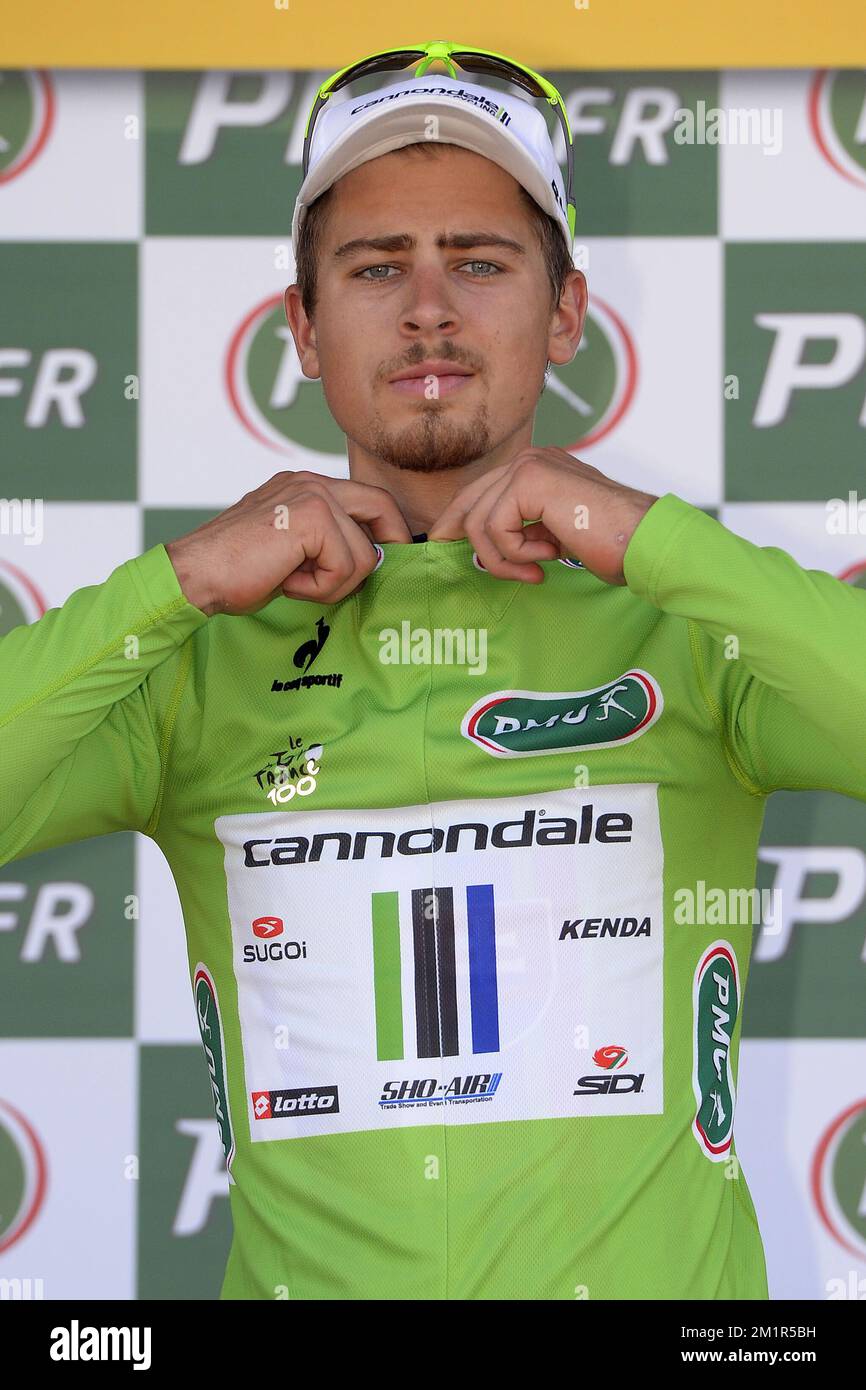 Slovakian Peter Sagan of LiquigasCannondale wearing the green jersey